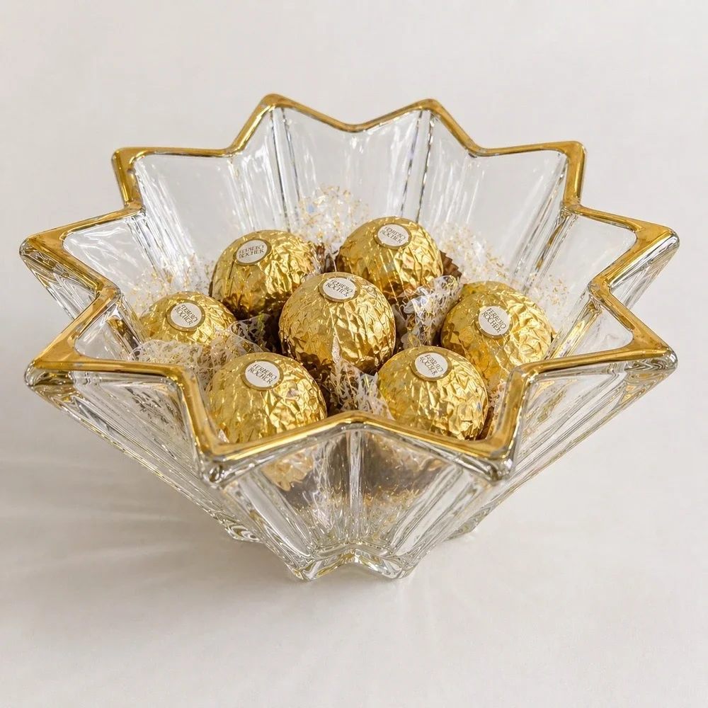 Vintage Star Starburst Glass Bowl Copper Rim Pressed Glass Candy‎ Trinket Dish